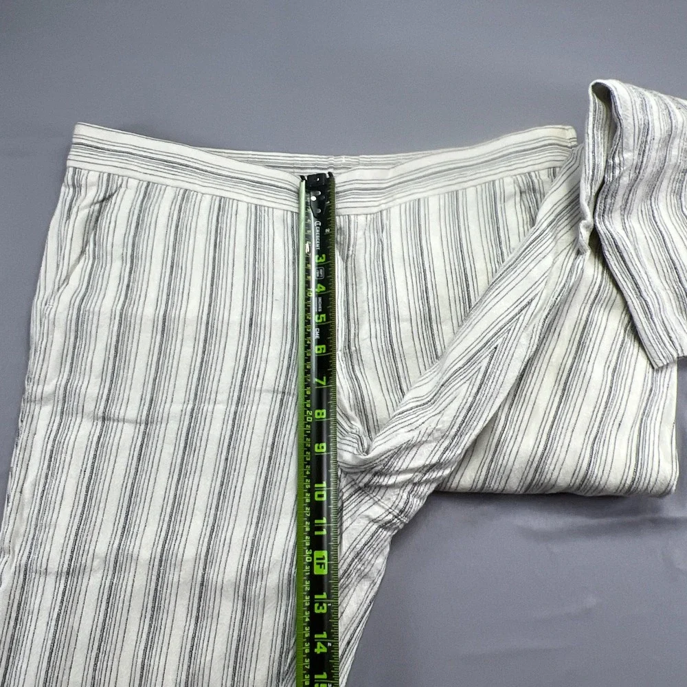 Banana Republic Hayden Pants Women 6 White Gray Striped Linen Slit Elastic Waist